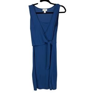 Loft Blue Sleeveless Faux Wrap Faux Tie Midi Dress Size 2